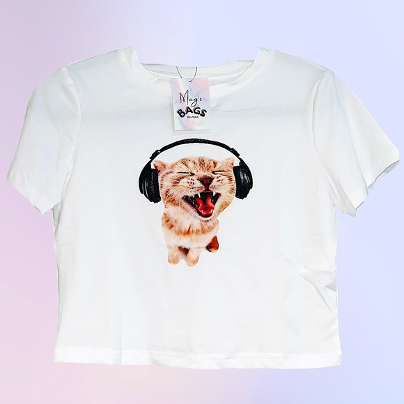 Tops - Kitty Cat Headphones T-Shirt Top